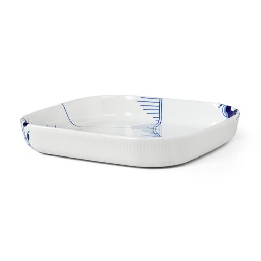 Royal Copenhagen Blå Mega Riflet Firkantet Ovnfast Fad, 30x30 cm
