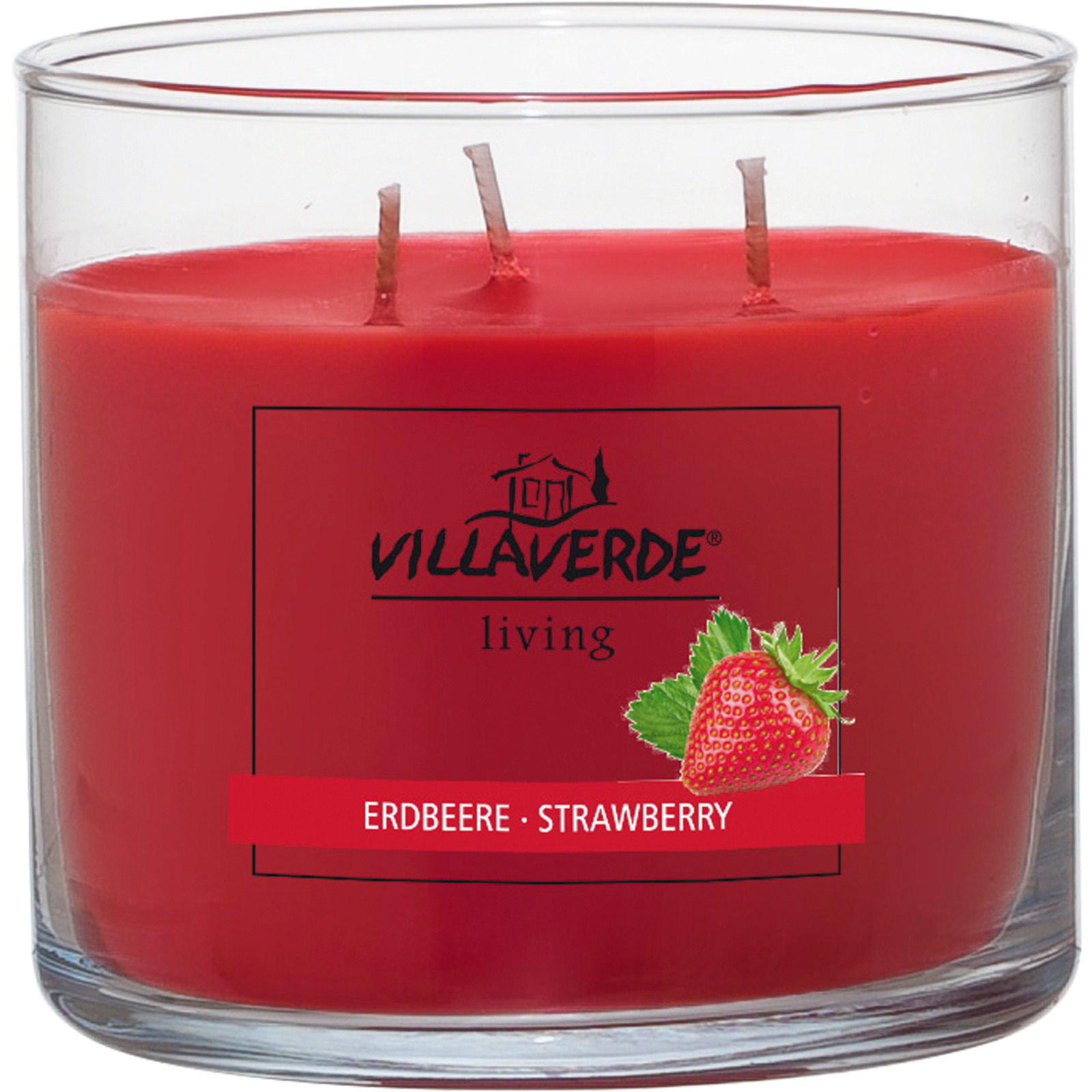 Villa Verde Duftkerze im Glas 3-Docht Erdbeere