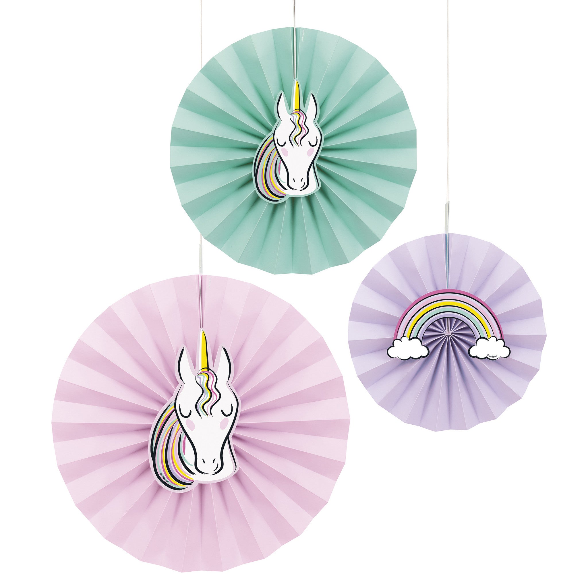 Unicorn Papieren Waaiers Pastel 3 delig