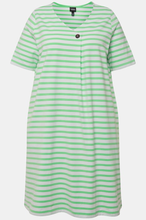 Midikleid, Ringel, A-Linie, V-Ausschnitt, Halbarm