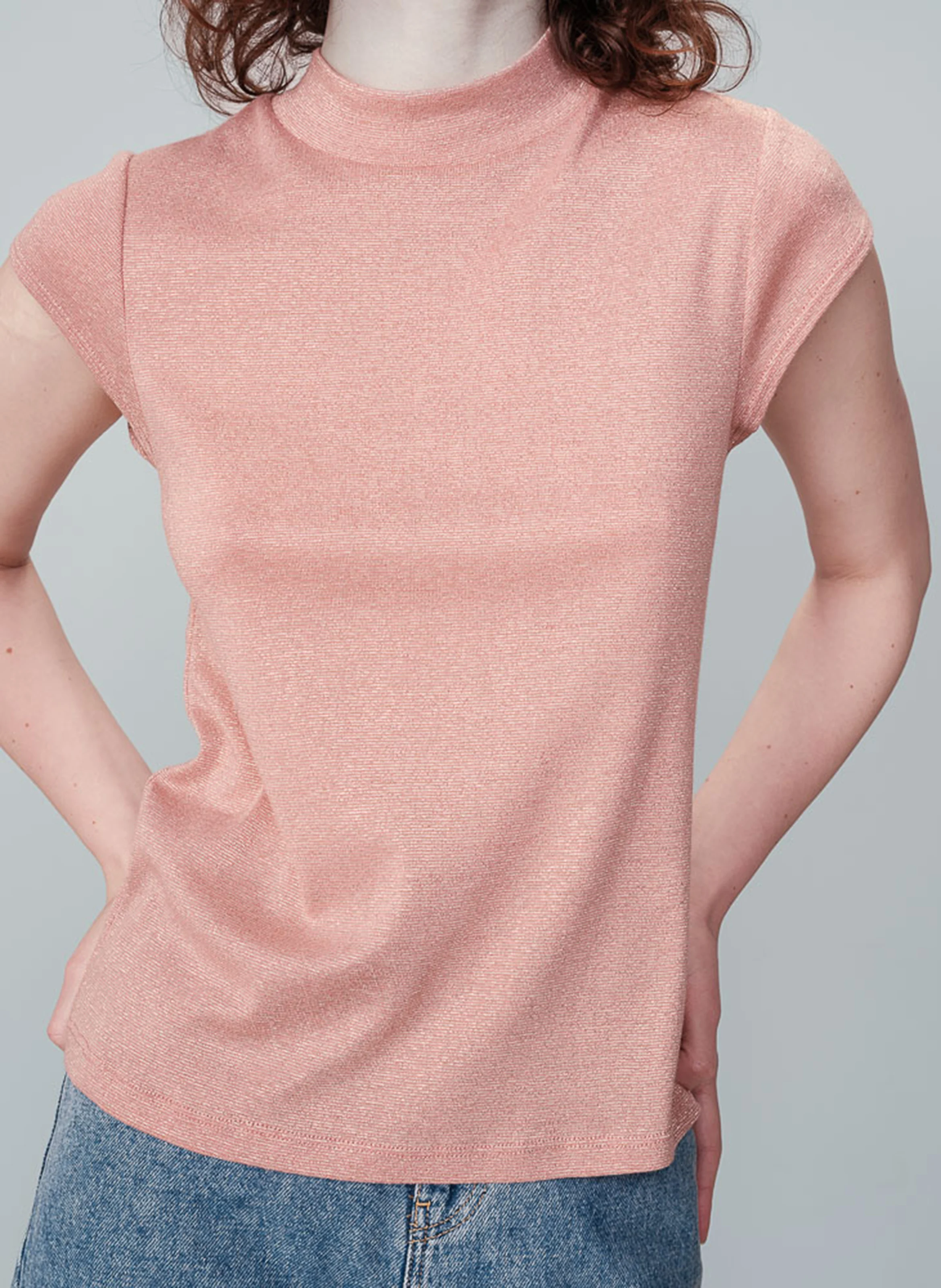 NECTAR - Top col montant ajusté pailleté | Rose