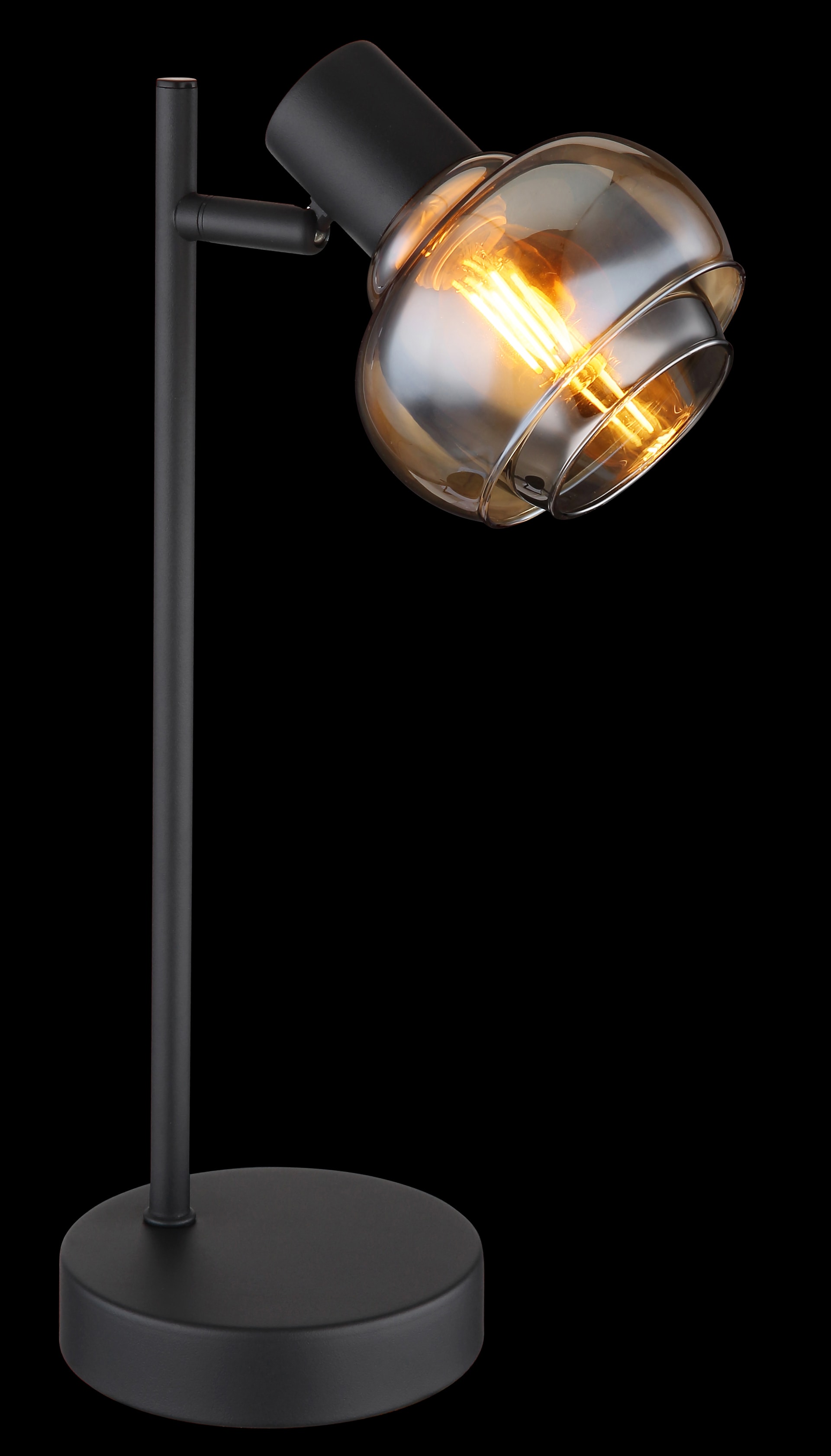 GLOBO Retrofit Tischlampe Tokki schwarz /rauchfarbig und amber 12x14,5cm H35cm