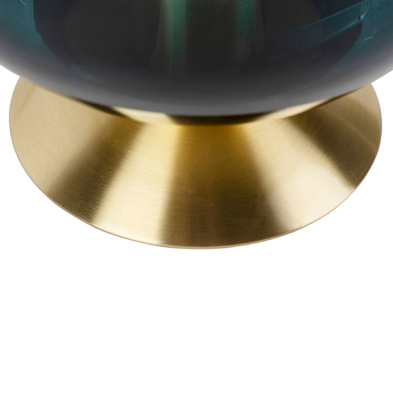 Art deco tafellamp messing met oceaanblauw glas - Pallon