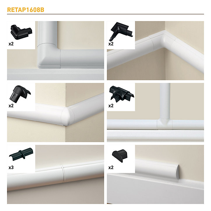 Multi-pack d'accessoires pour goulotte D-Line noire 16 x 8 mm