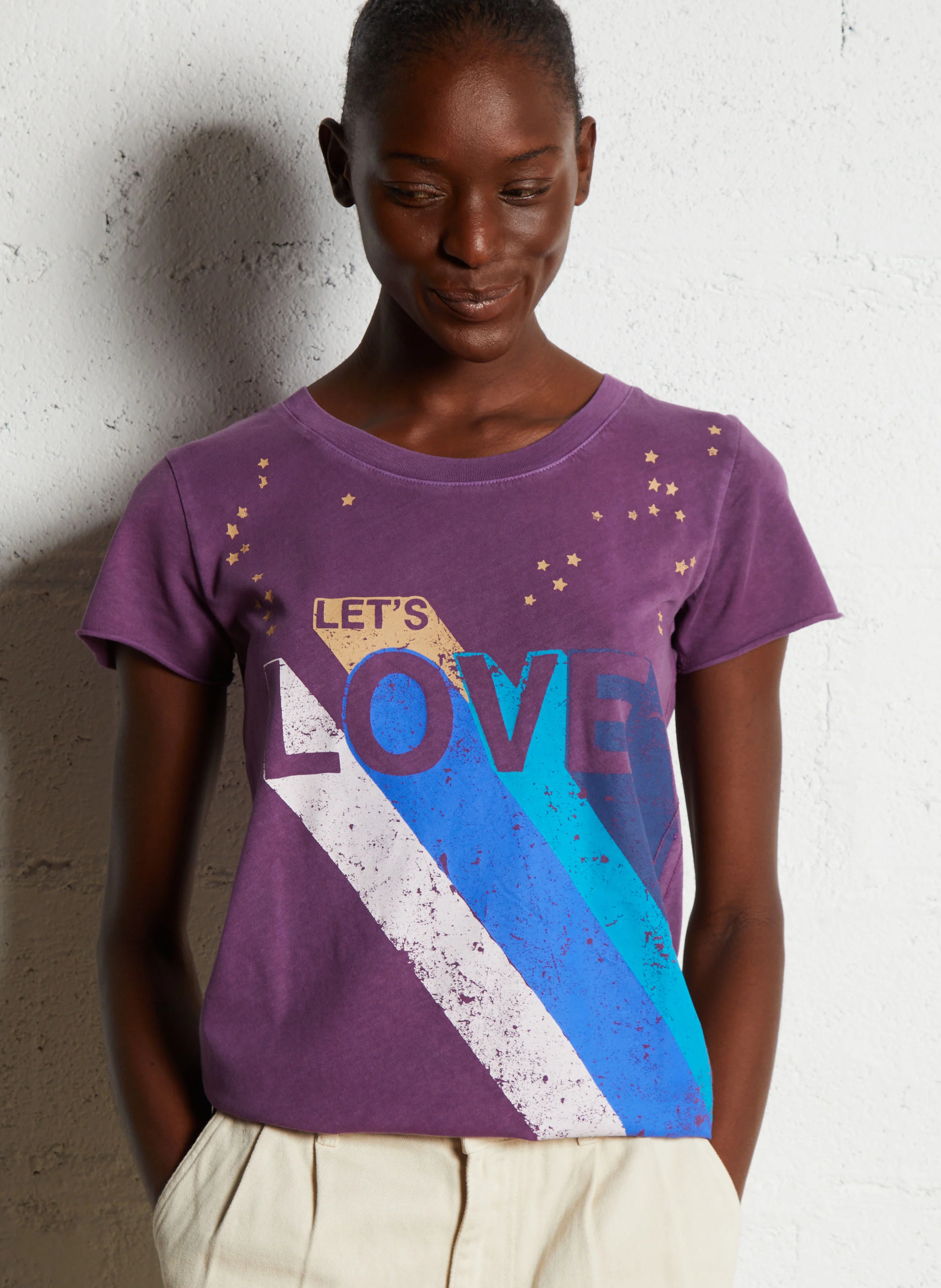 TORO - Tee-shirt droit col rond imprimé en coton bio | Violet