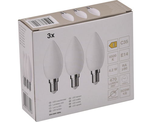 3x LED kaarslamp C35 E14/4,2W (40W) 470 lm 6500 K daglichtwit helder 3 stuks