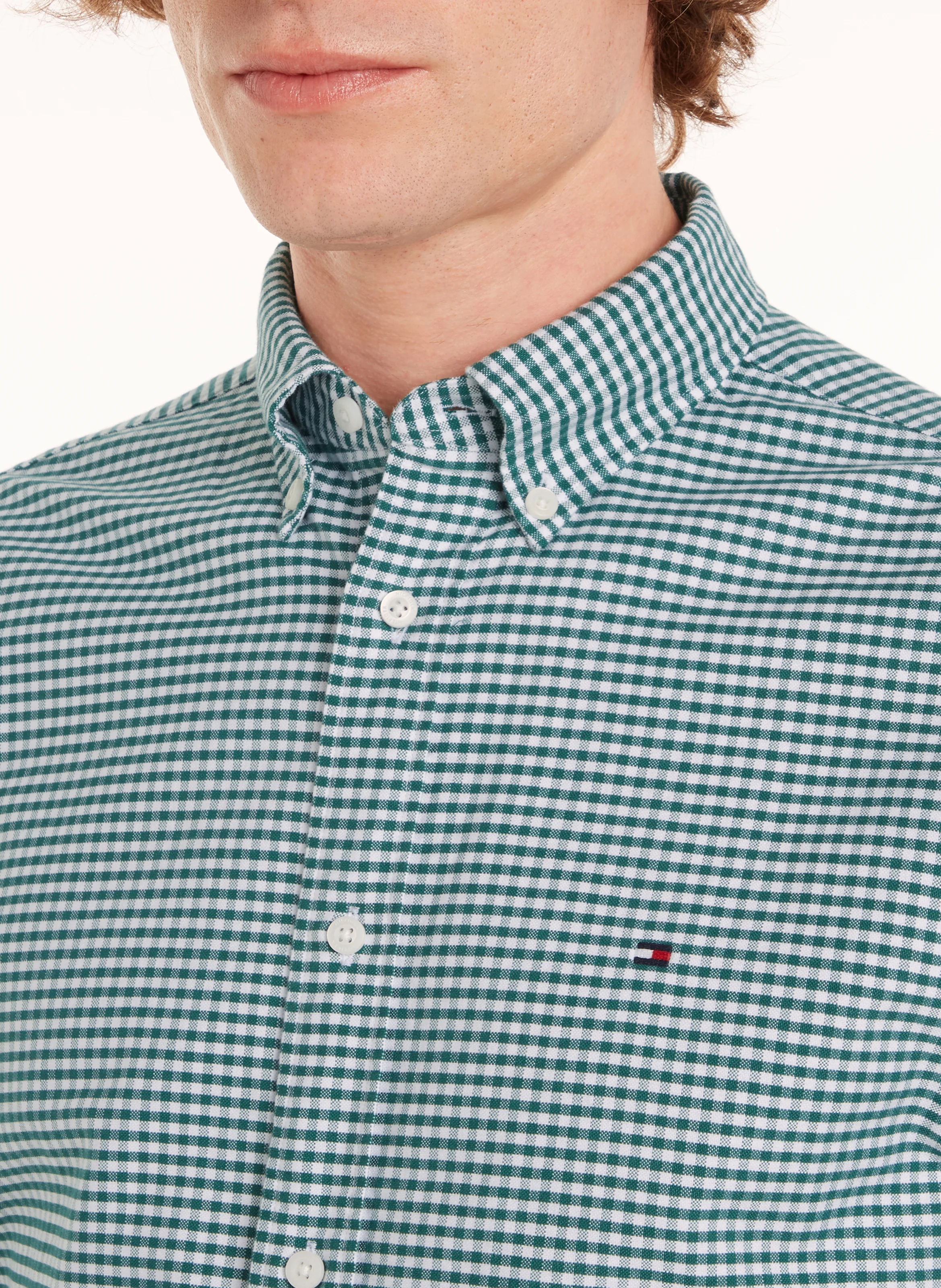 Chemise col classique en coton bio mélangé | Vert