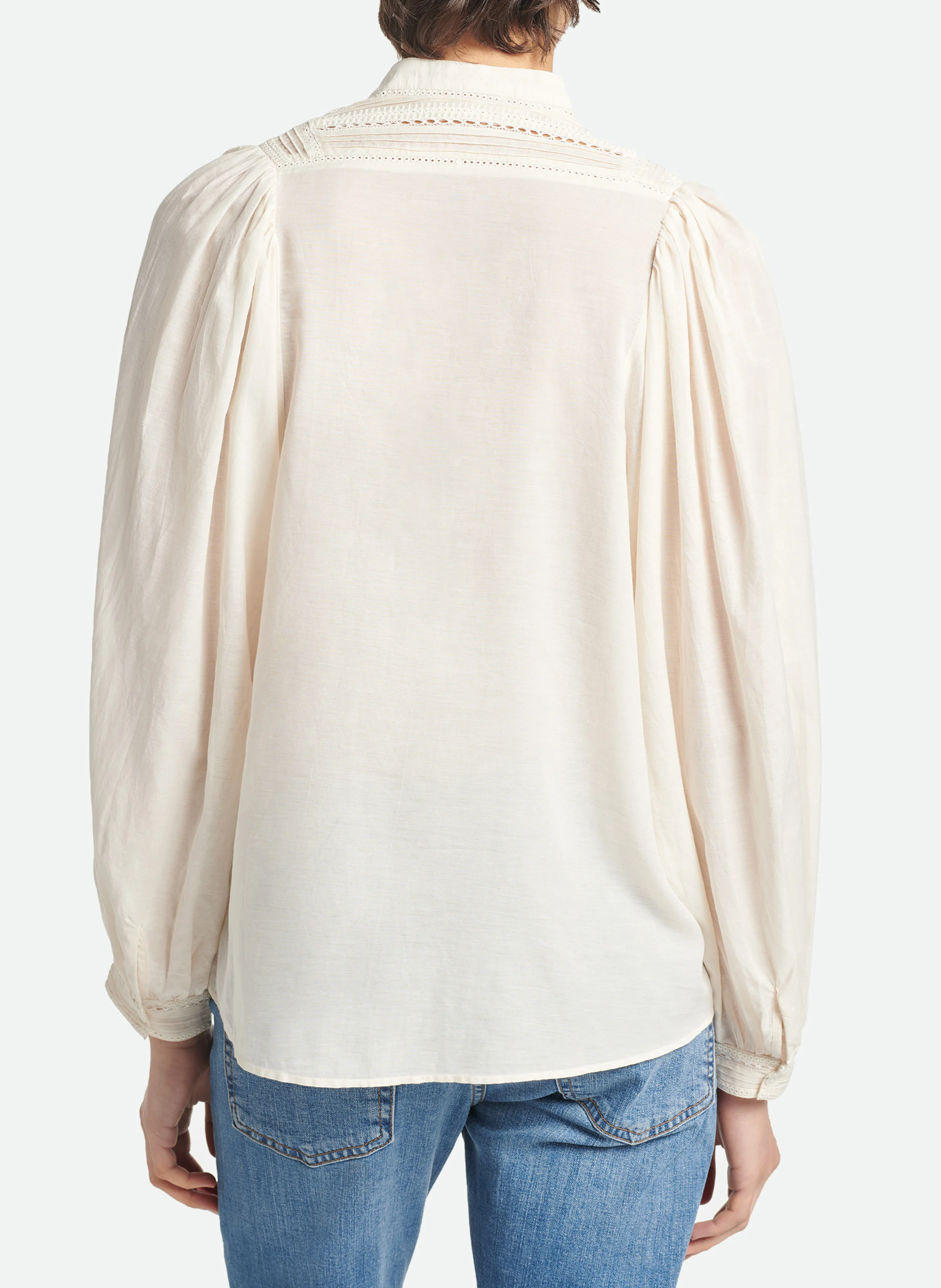 VALDO - Chemise col mao en coton brodé | Blanc