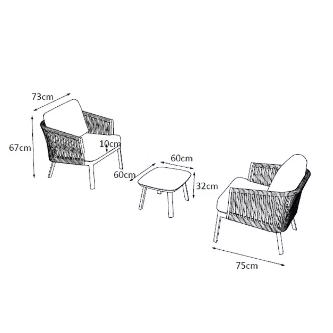 Salon de jardin en aluminium 2 places 3 pcs Amalfi Gris anthracite et gris clair