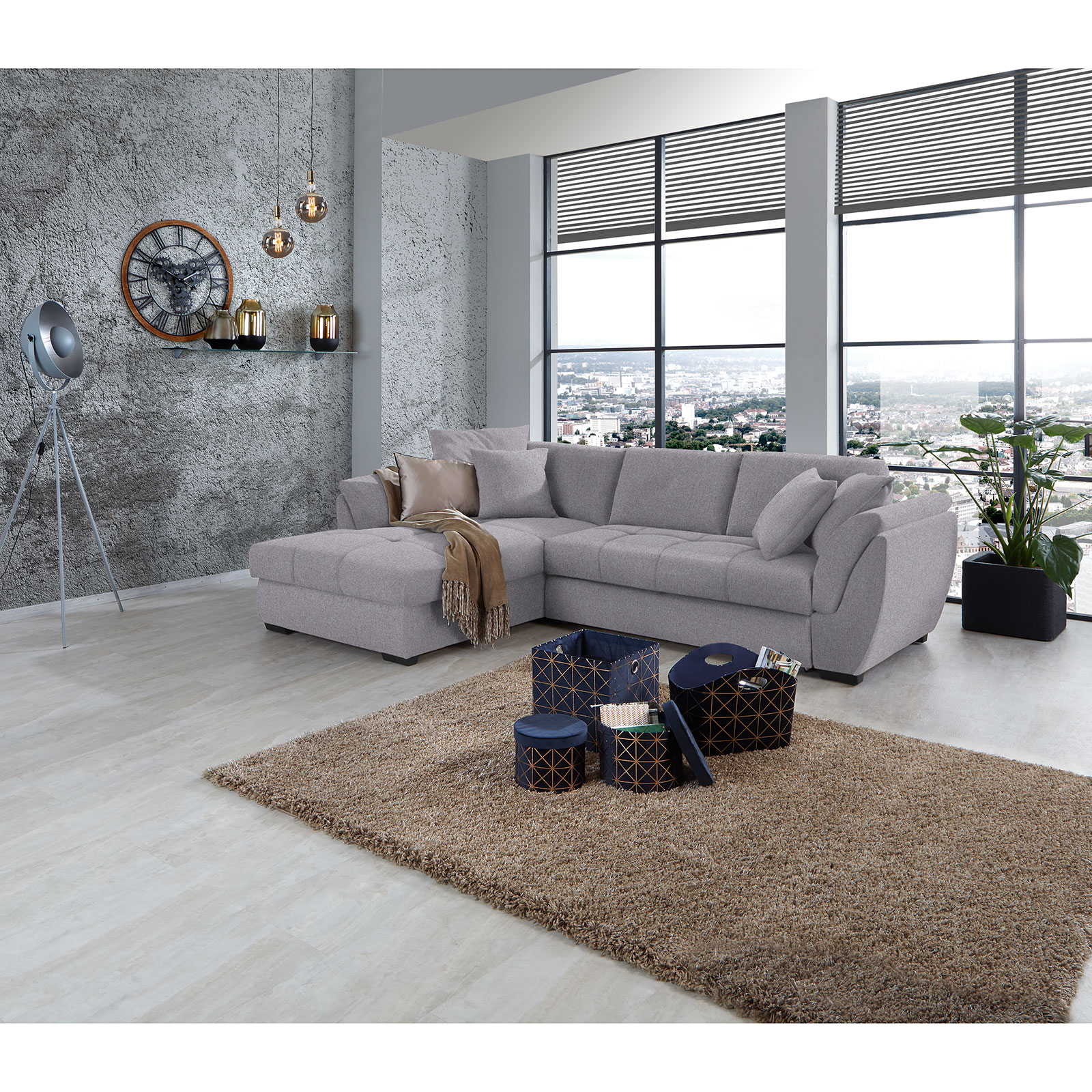 Ecksofa - grau - Liegefunktion - Recamiere links