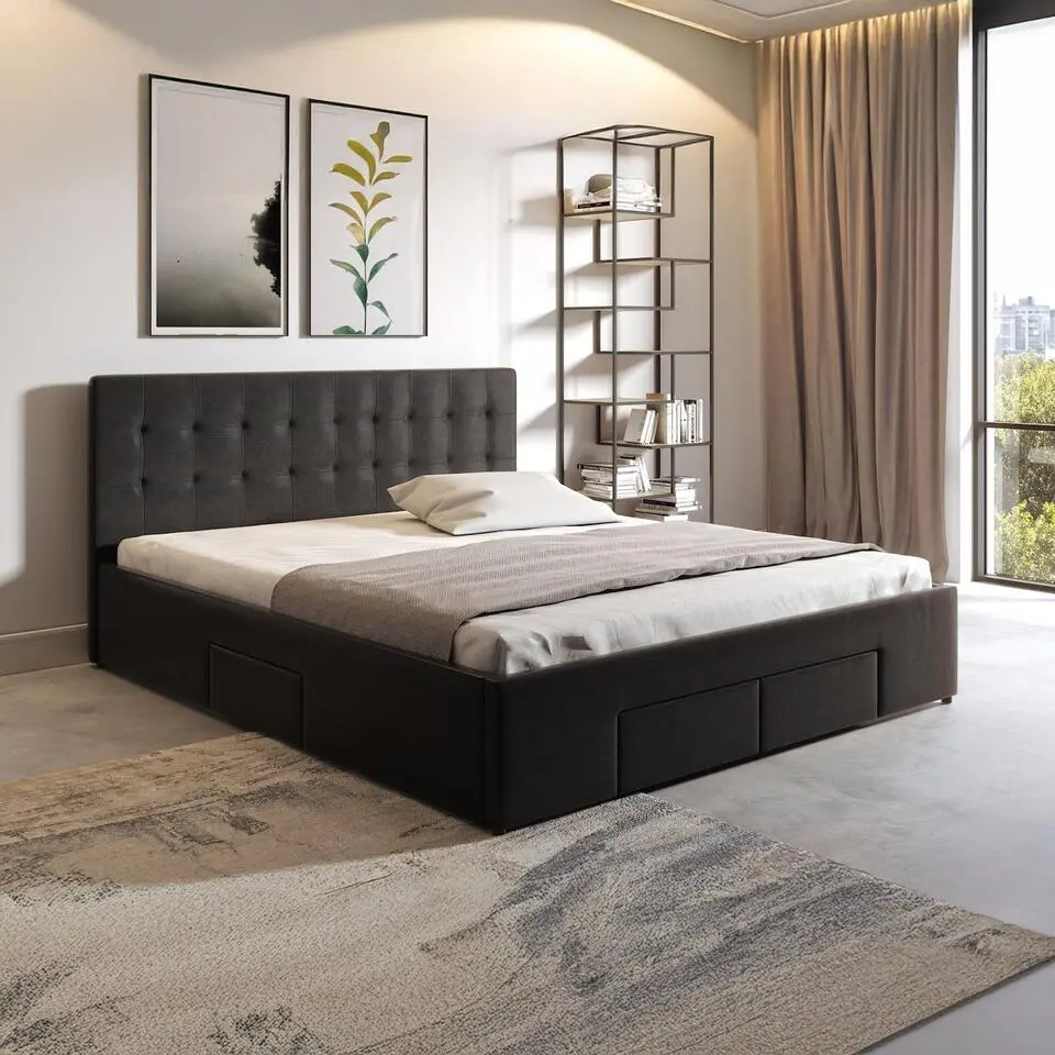 Meubella - Tweepersoonsbed Milo - Zwart - 160x200 cm