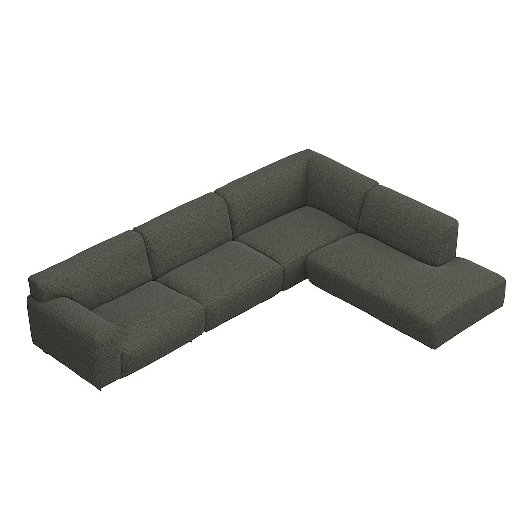 Vesta hjørnesofa 3-seter med åpen ende høyre, Big hjørnemodul, Tekstil Cortina Grey, standardsøm, sort metallben 10 cm, Comfort CM