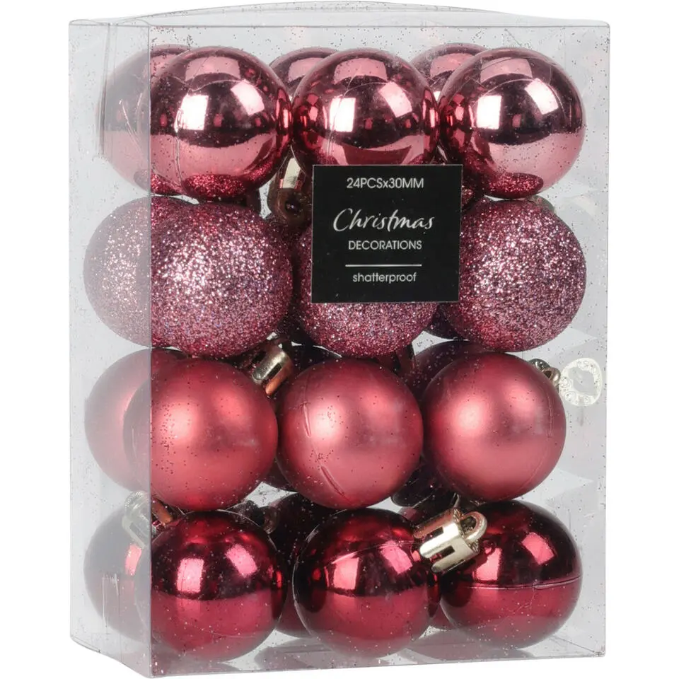 Christmas Decoration kerstballen - 16x - roze - 5 cm - kunststof