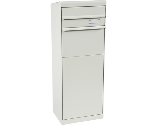 MEFA pakketbrievenbus, gepoedercoat staal, BxHxD 402/1091/310 mm, Esdoorn 662 wit aluminium RAL 9006, achterintrekbaar, 2 compartimenten met naamplaatje