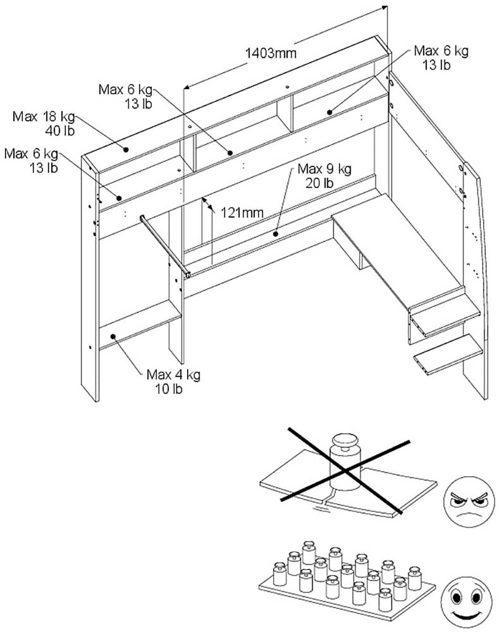 Parisot Hochbett »Shelter 11« 1 Stk. tlg. integrierter Schreibtisch, Leiter, Regal, Kleiderstange, Ablagen