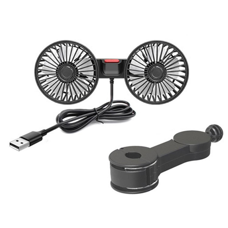 (10W) USB Auto Ventilator KFZ Doppelkopf Lüfter mit Sitzhalterung - Schwarz