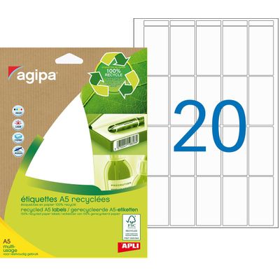 Apli Agipa - Etui A5 - 280 Étiquettes 100% recyclées blanches multi-usages - 48,5 x 25 mm - coins arrondis - réf 101247