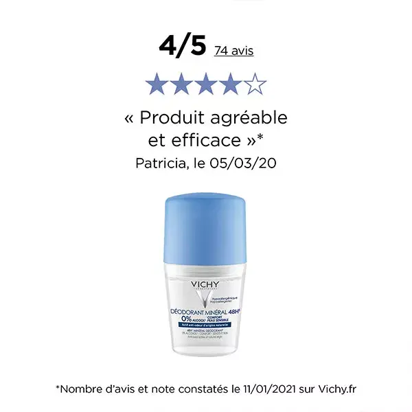 Desodorante Roll-On Mineral Vichy 48h, Pacote com 2 x 50ml