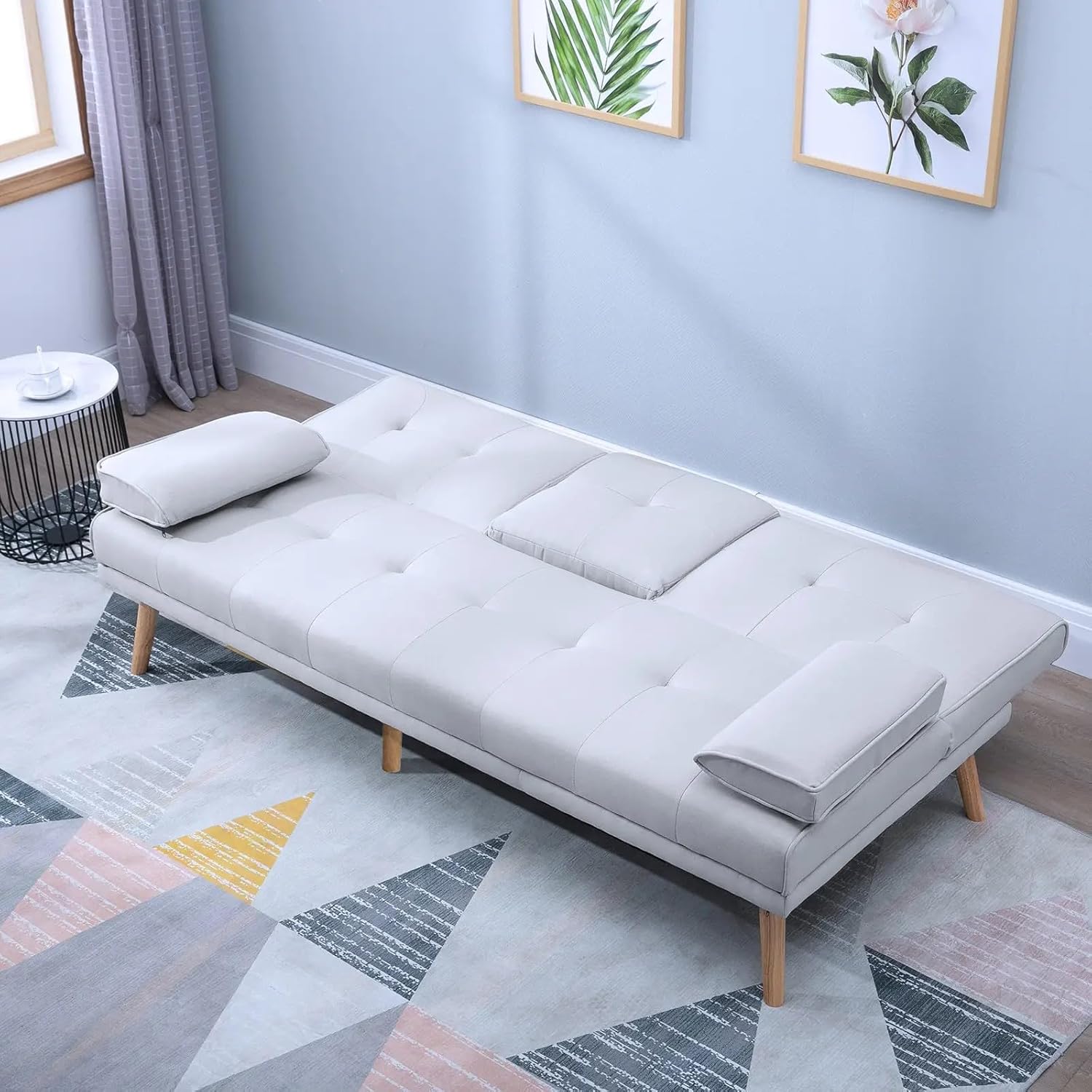 XPSSJMU Schlafsofa, bequemes Schlafsofa, 3-Sitzer, Schlafsofa, Leinen, hellgrau, 181 x 77 x 72 cm