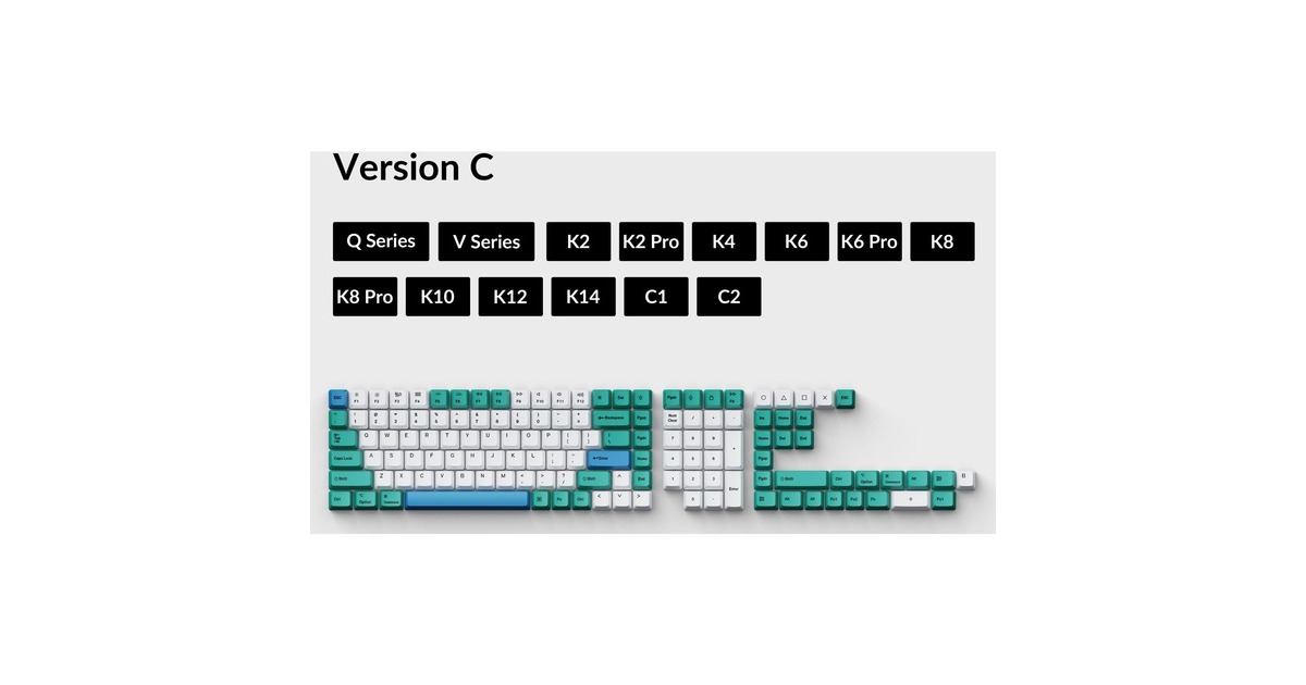 KeychronOEM Dye-Sub PBT Full Keycap-Set - Iceberg keycaps  (Wit/turquoise, 137 Stuks, US-Layout (ANSI))