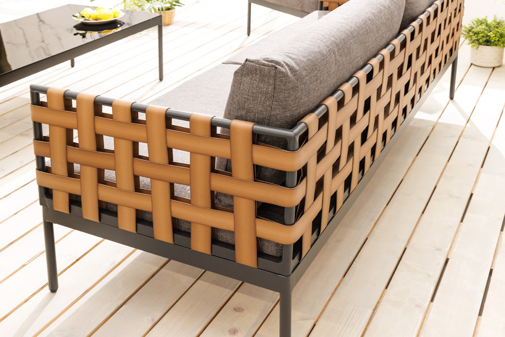 In- und Outdoor Lounge-Sofa UNIQUE 185cm schwarz braun grau Aluminium 2-Sitzer inkl. Kissen