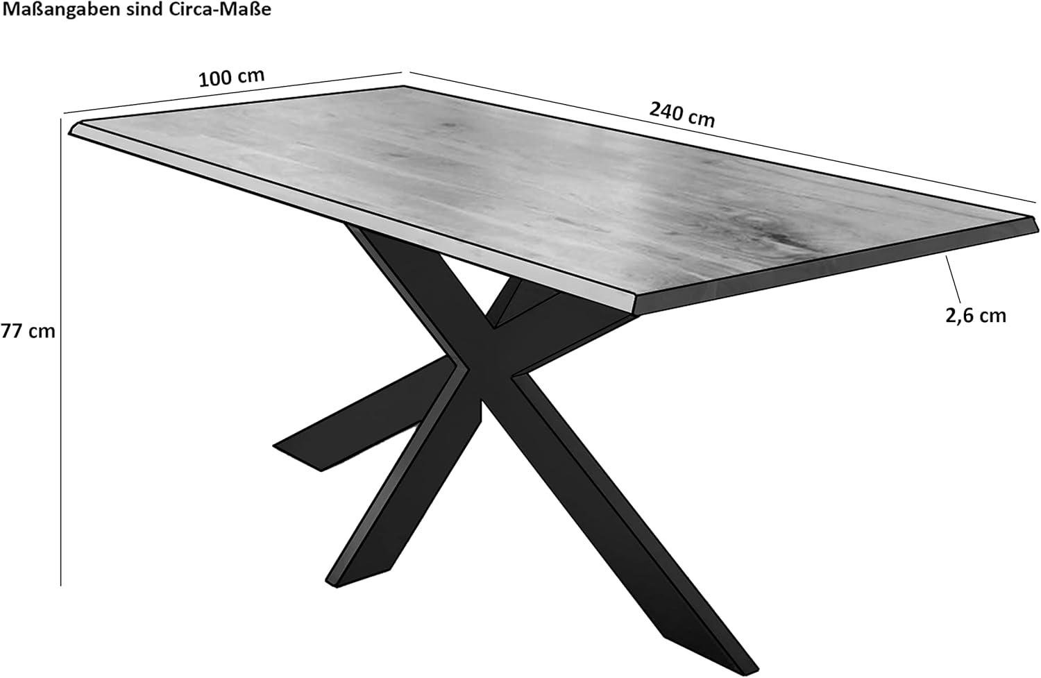SAM Baumkantentisch 240 x 100 cm Polly, Epoxidharz-Adern in Schwarz, Akazienholz massiv + naturfarben, Esstisch mit Spider-Eisengestell Schwarz, Tischplatte 26 mm, echte Baumkante