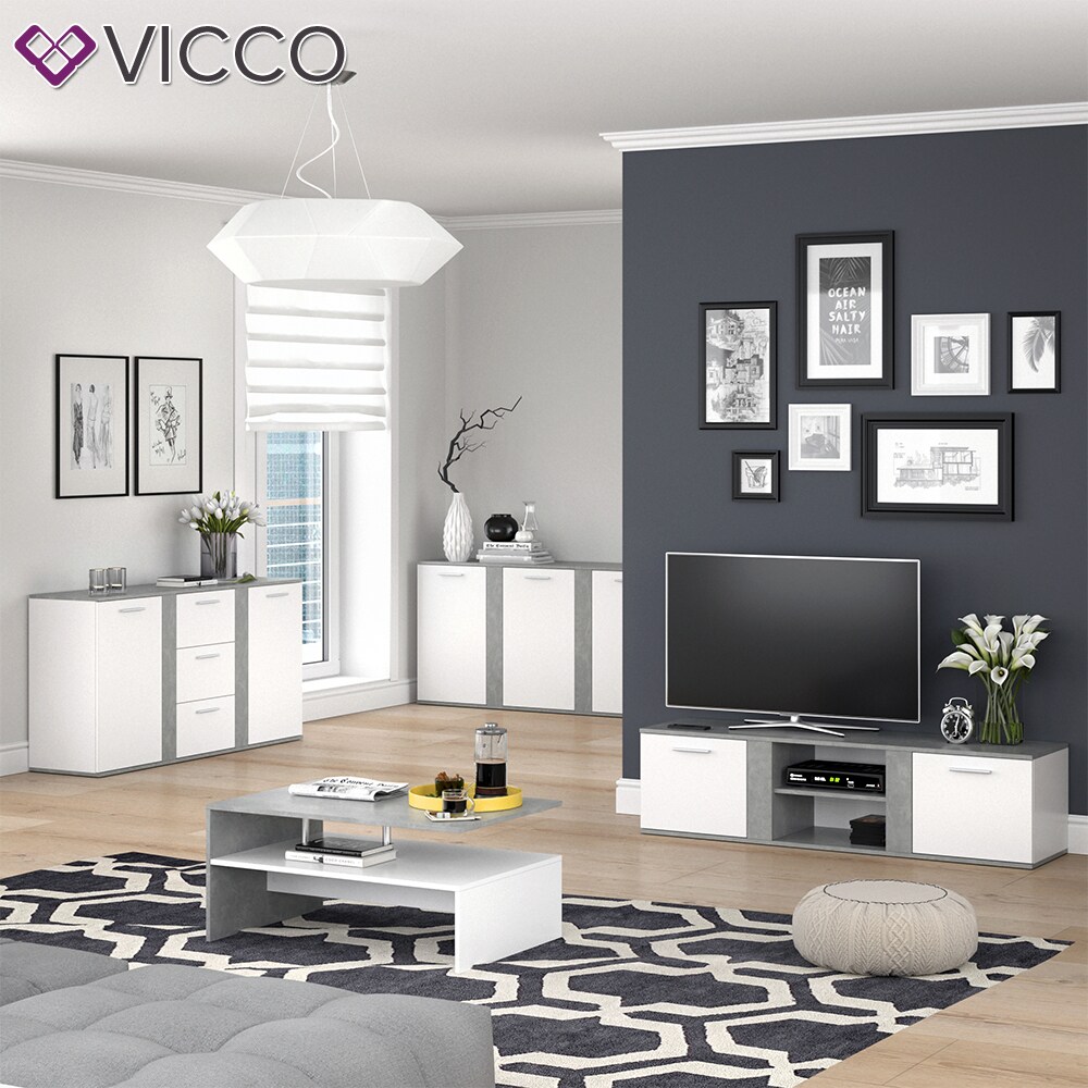 Vicco Sideboard Novelli Highboard Kommode Anrichte Schrank 2 Türen Weiß Beton