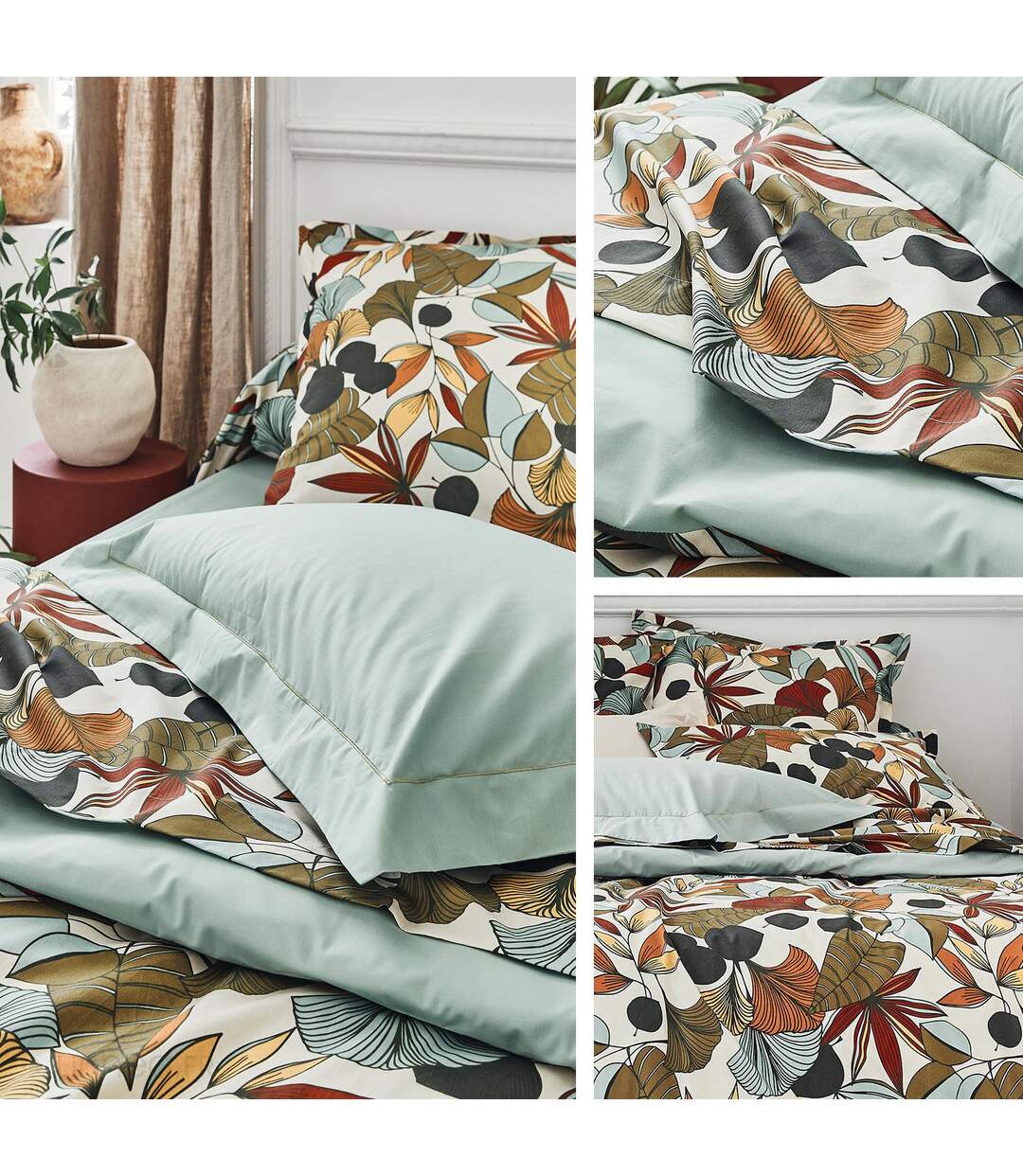 Housse de couette 260x240 cm percale coton CASCADE vert sauge