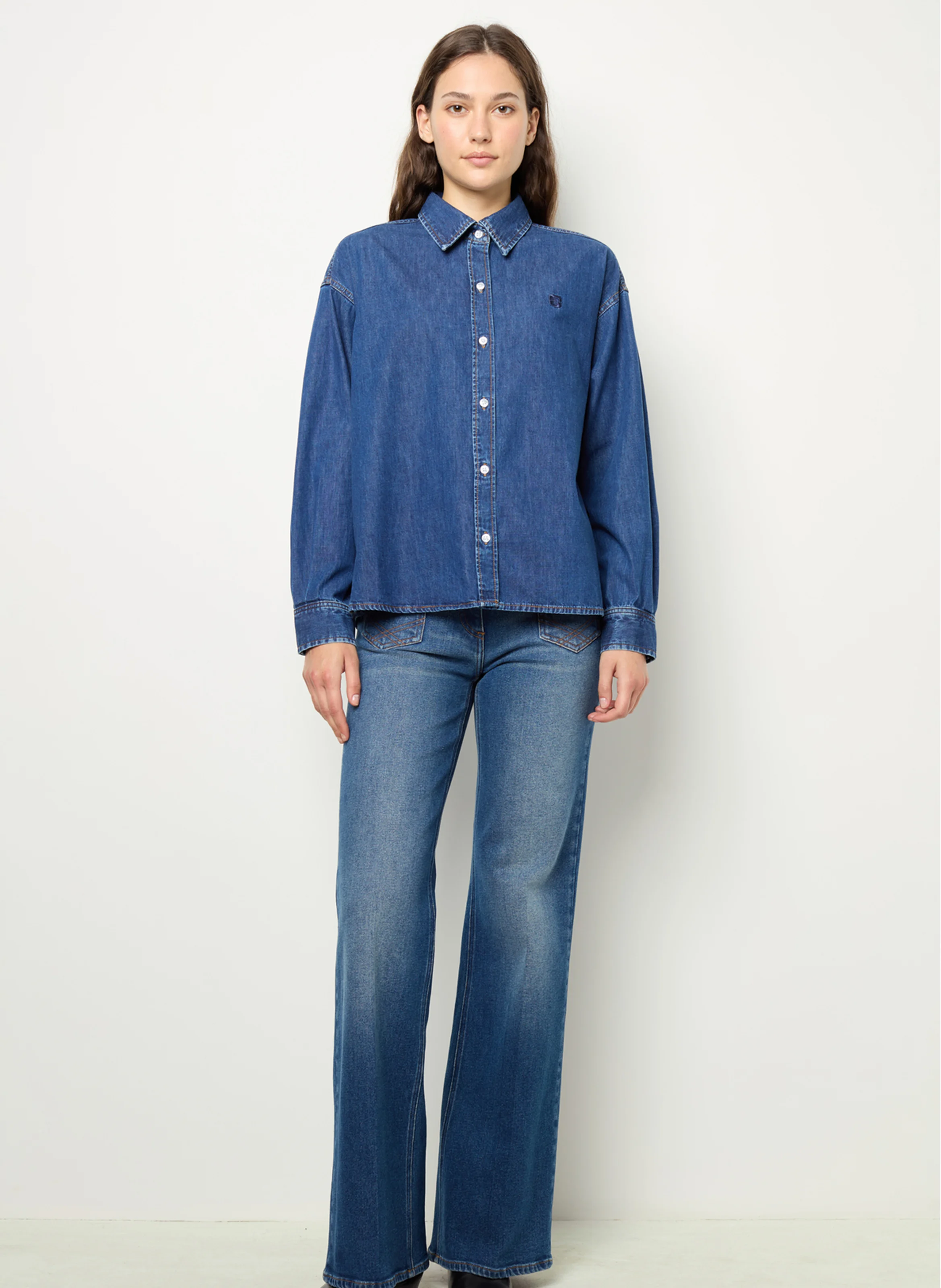 BABETT - Chemise col classique droite en coton | Bleu