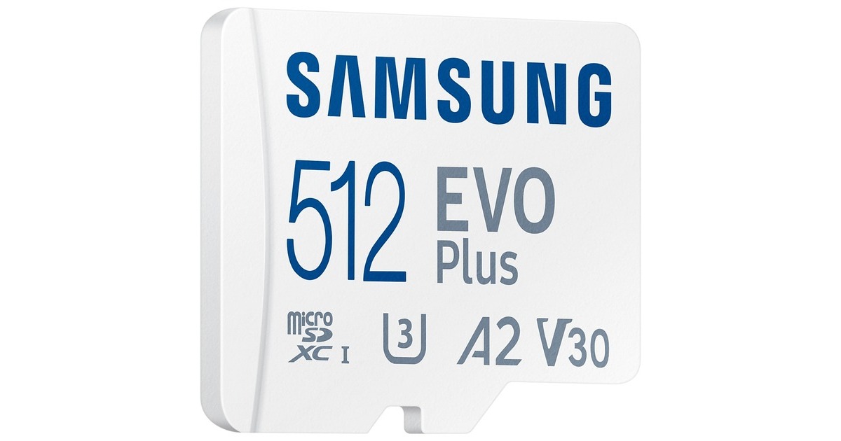 SAMSUNGEVO Plus microSDXC (2024), 512 GB geheugenkaart  (Wit, U3, V30, A2, Incl. SD-Adapter)