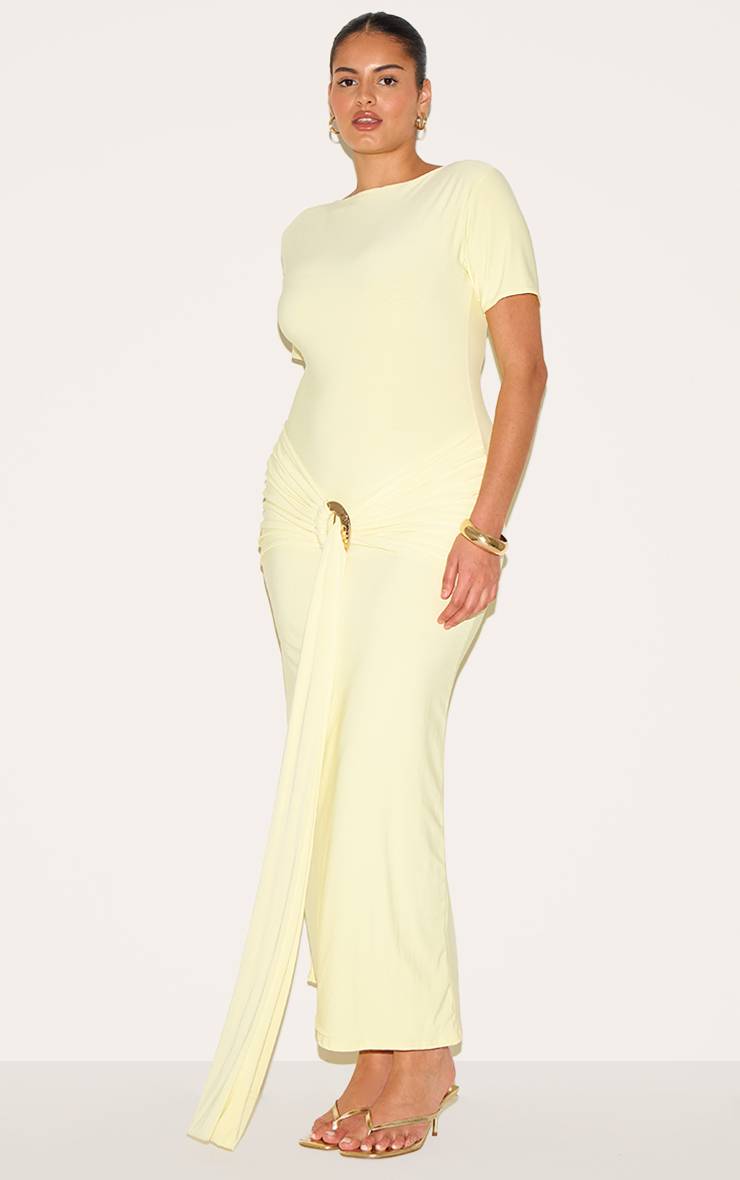 Butter Yellow Robe Longue Grande Taille Col Bateau Avec Détail Taille Cache-cœur