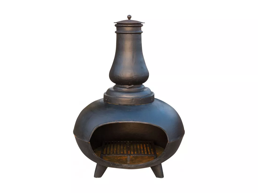 BISCOTTINI Poêle Cheminée - Fer Forgé Finition Antique - Brasero en Métal - Foyer Extérieur - Coupe à Feu - Décoratif - Jardin - Poêle en Fer Vintage - 152x100x155cm