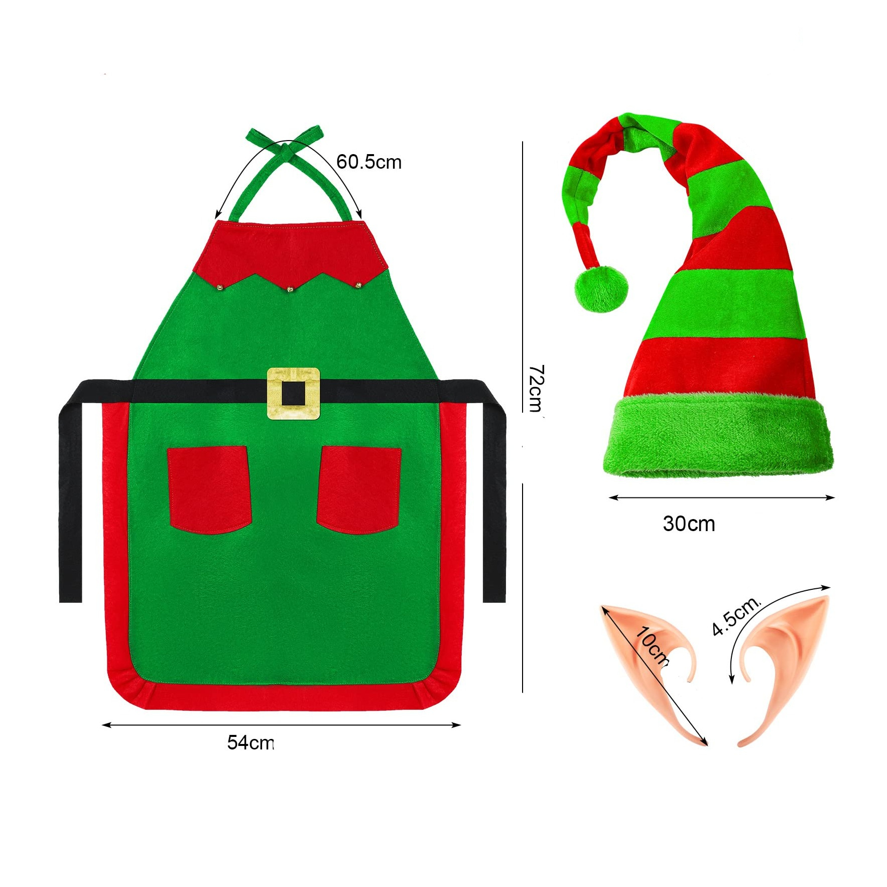 Christmas Erwachsenen Kostüm Weihnachts Elfen Verkleidung für Motto Partys Schürze / Mütze / Ohren - (OneSize)