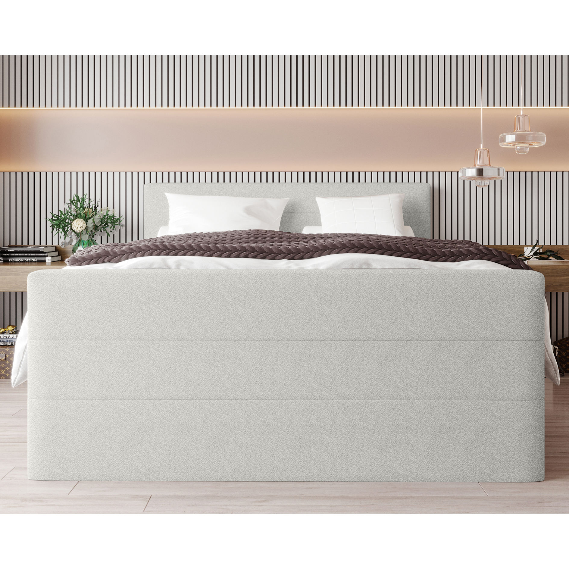 Boxspringbett - hellgrau - inklusive Topper - 180x200 cm
