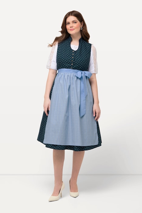Dirndl, Schmuckknöpfe, Stehkragen, V-Ausschnitt, ärmellos