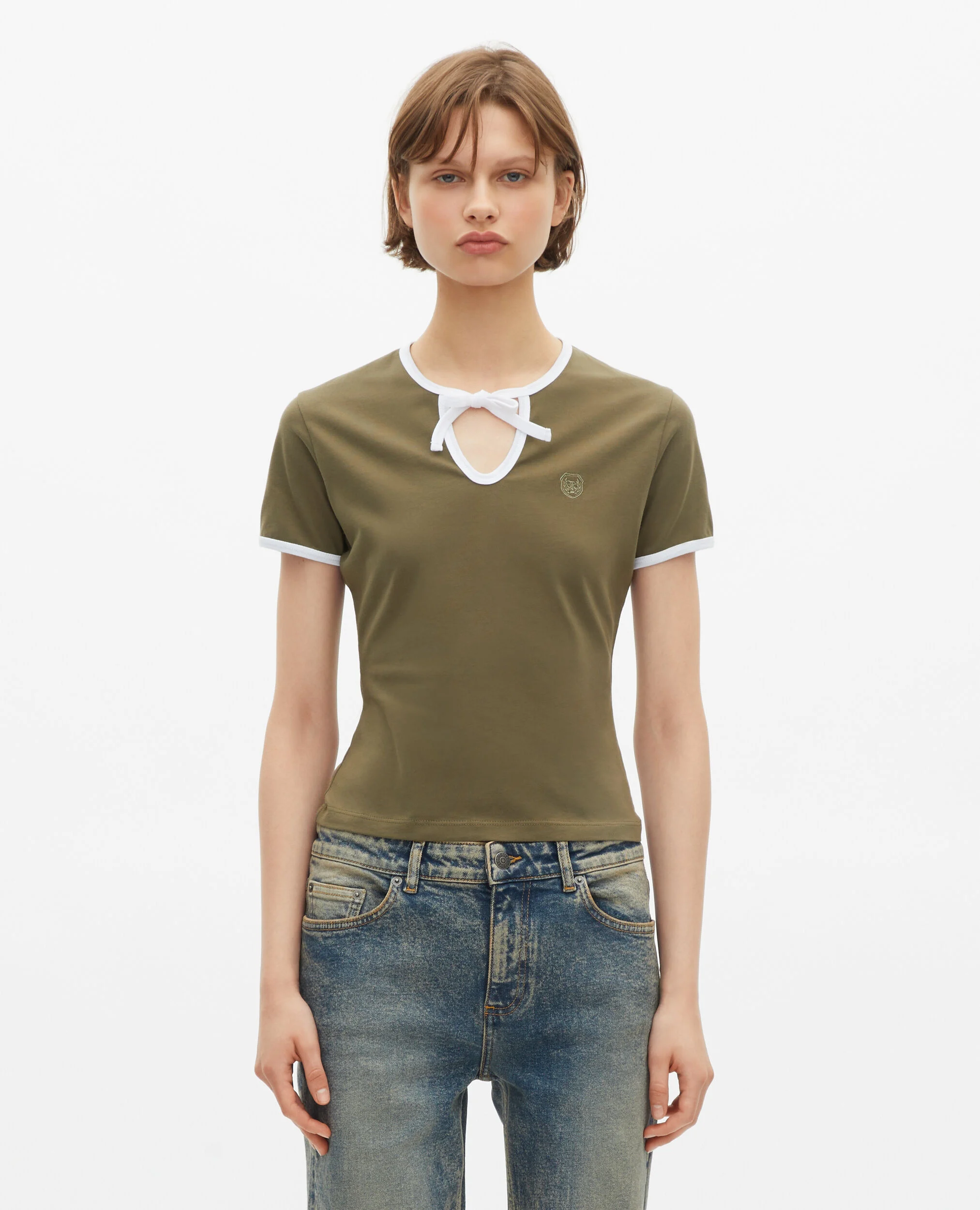 T-shirt kaki avec col goutte
