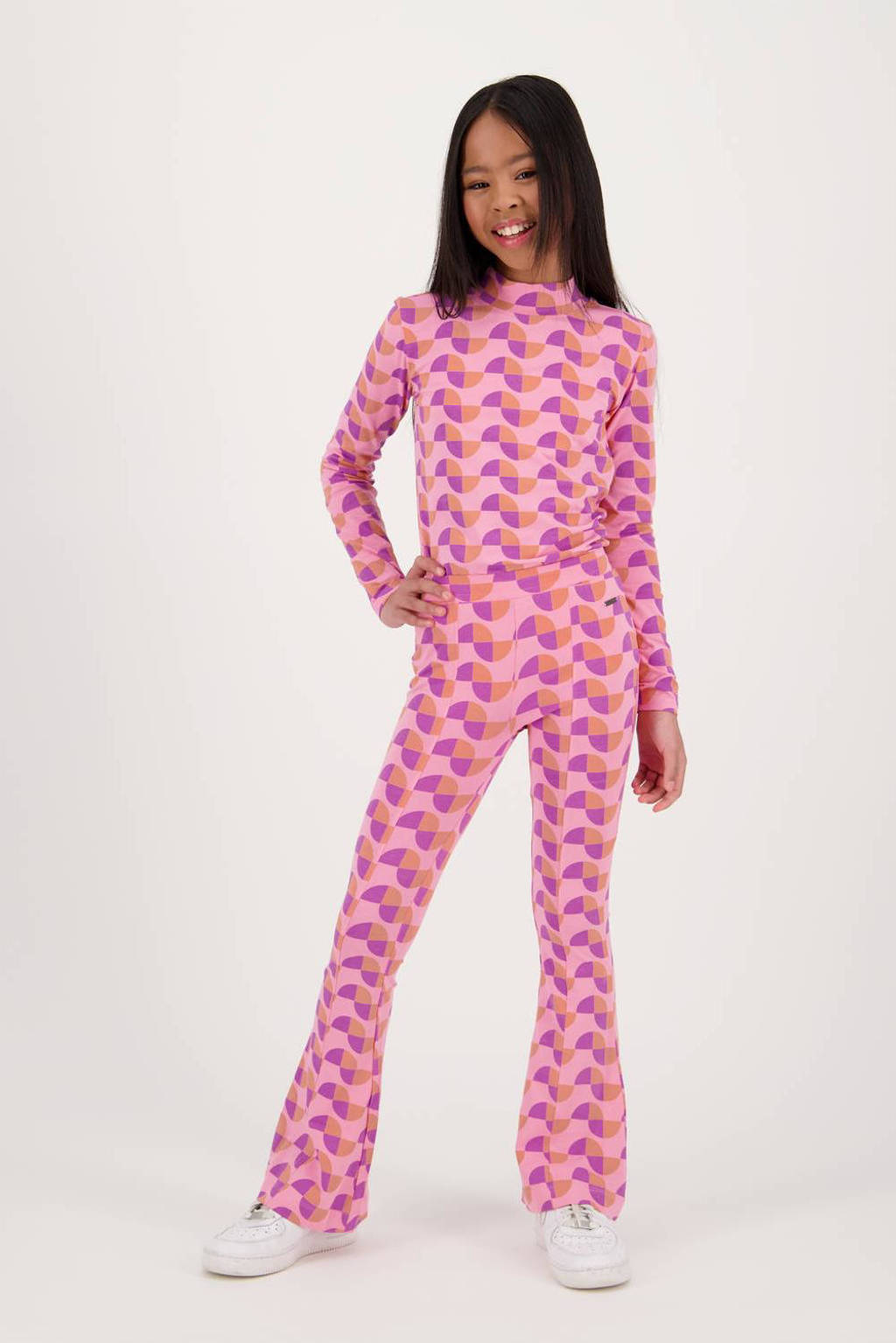 Raizzed flared broek Rae met all over print roze/paars/oranje