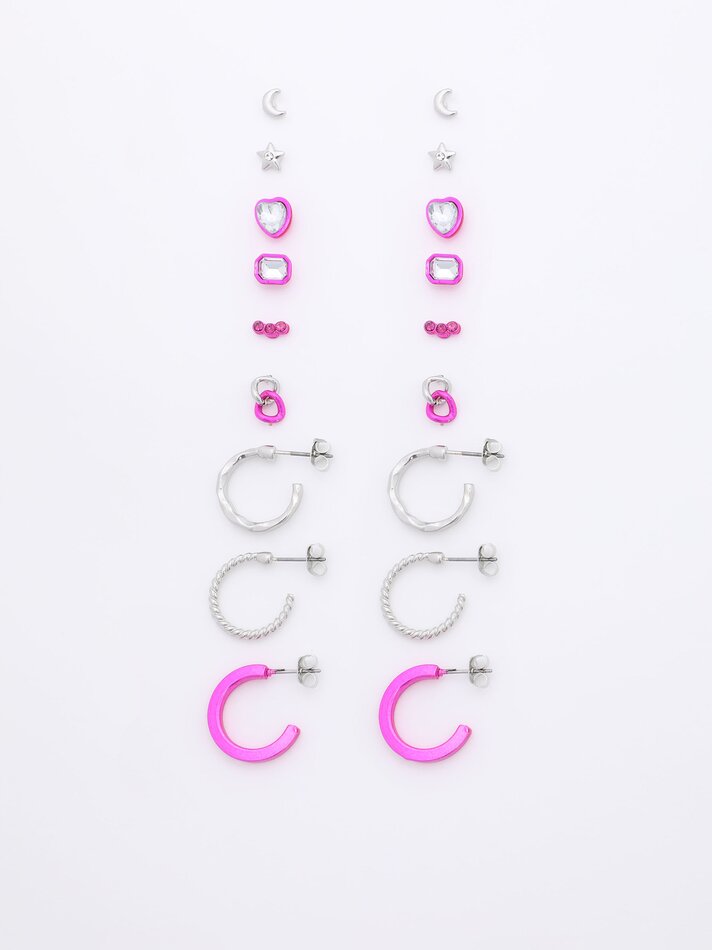 Conjunto de 9 brincos combinando - Rosa