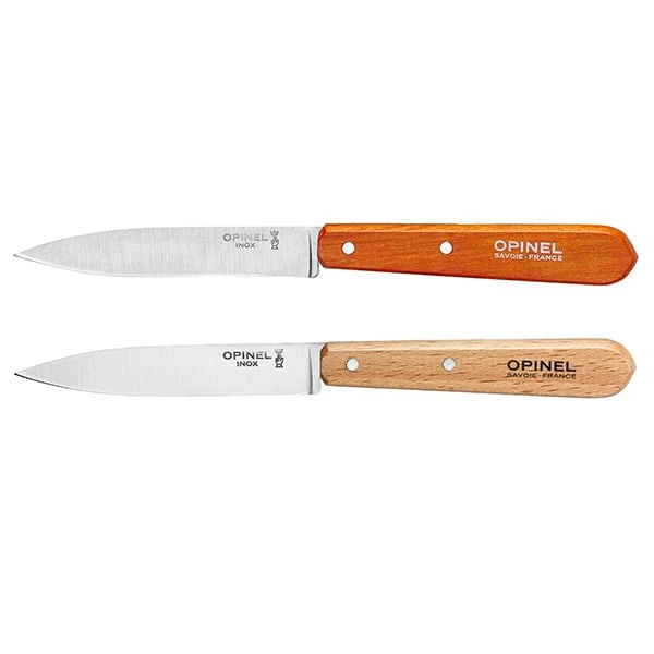 Set 2 couteaux office lames lisses inox coloris mandarine et naturel O