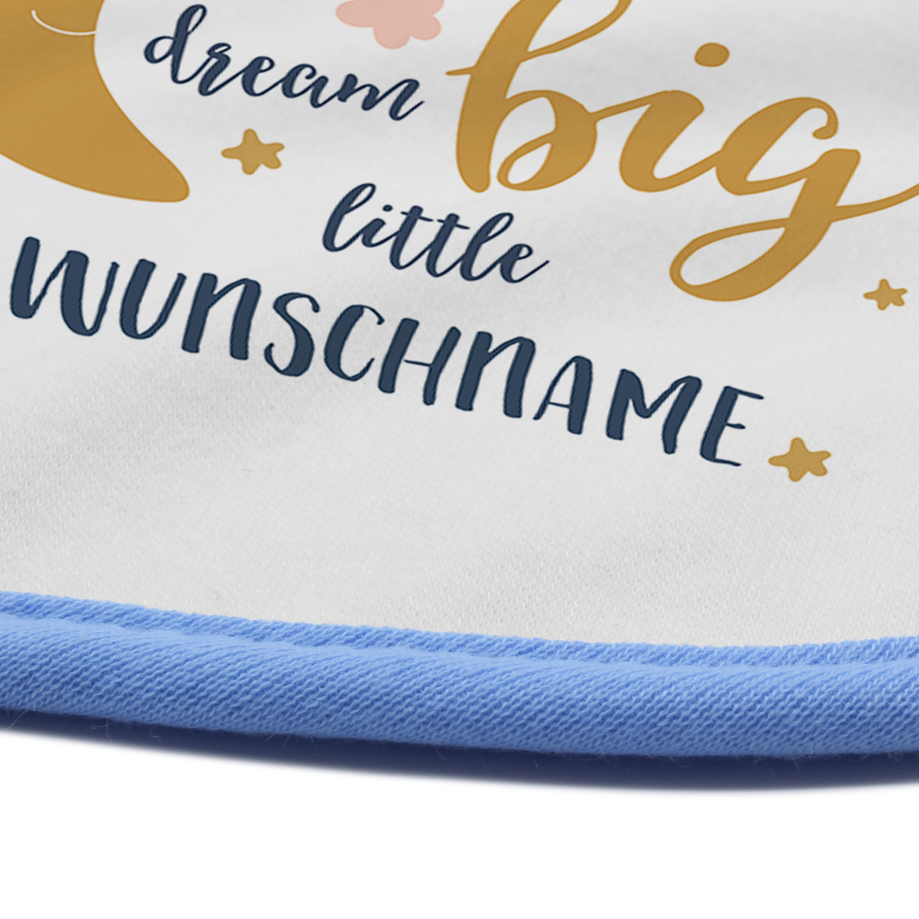 Baby-Lätzchen mit Namen, blau (Motiv: Dream Big)