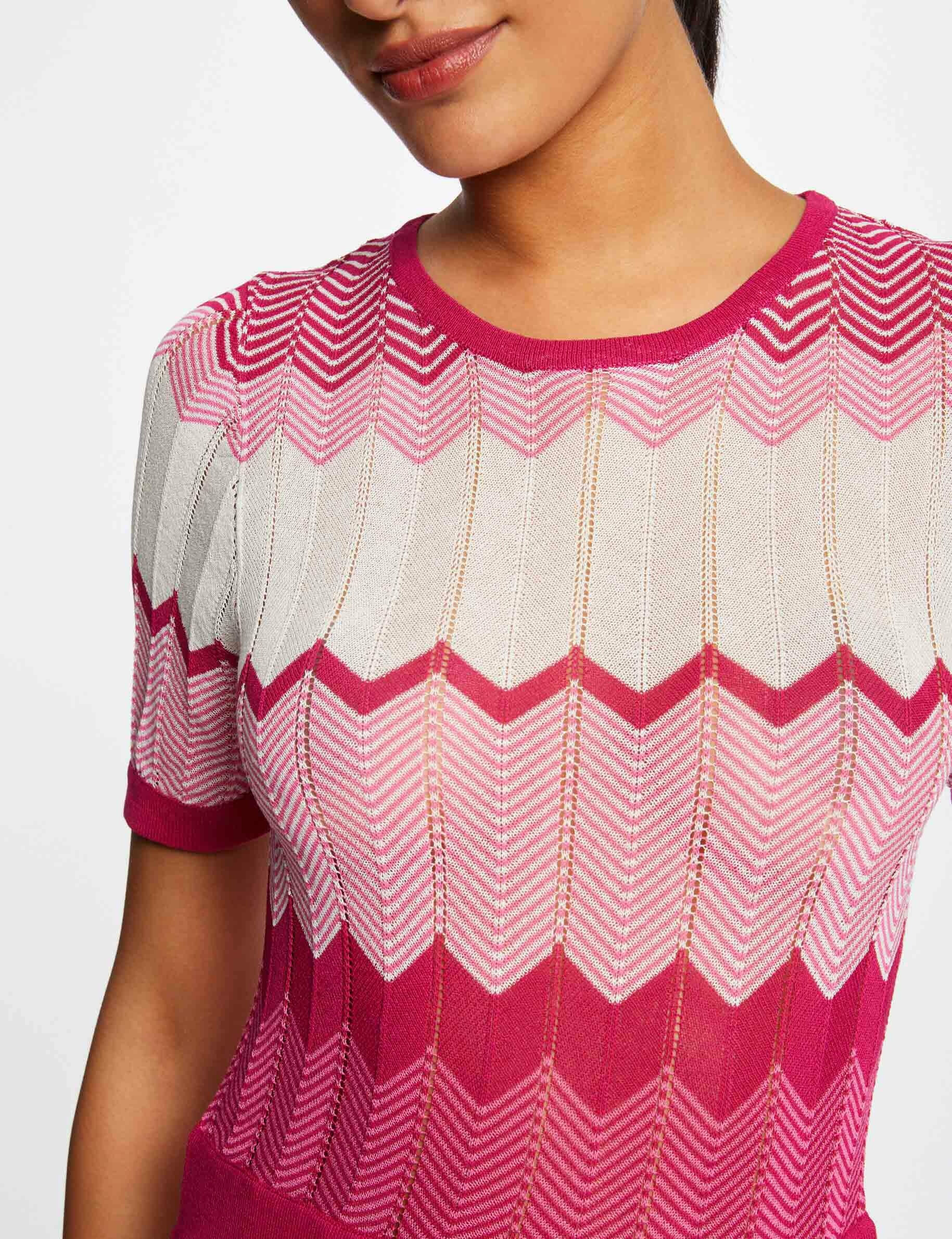 Robe pull longue droite imprimé chevron rose fonce femme - rose_fonce