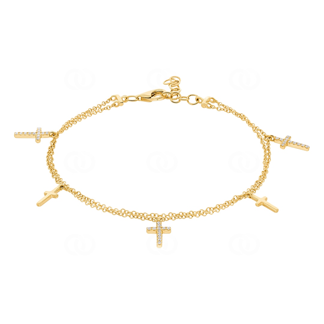Armband 750/18 K Gelbgold Kreuz mit Diamanten 0.11 ct H/si