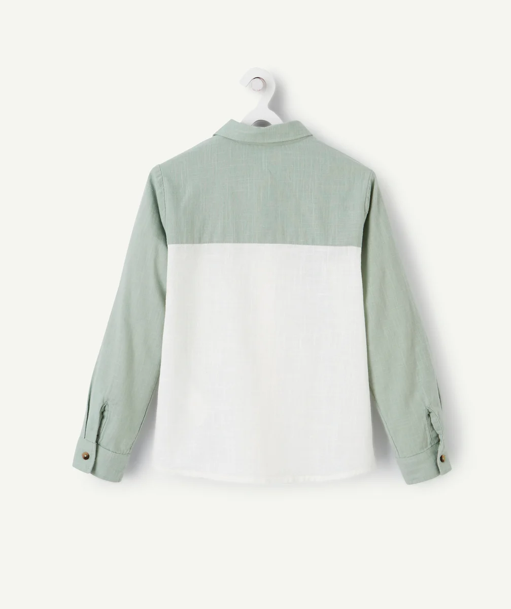 CHEMISE GARÇON EN COTON BLANC ET VERT