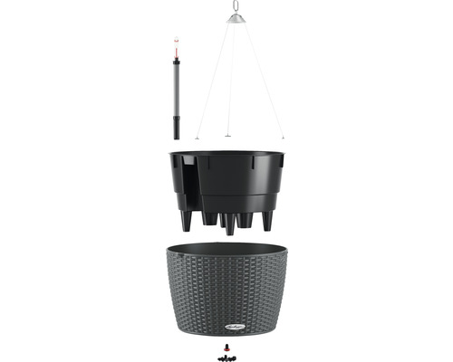 Lechuza Nido Cottage 35 hangpot, kunststof, Ø 35 cm, H 23 cm, grijs, inclusief zelfbewateringssysteem, substraat en planteninzet