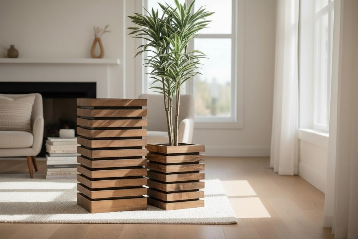 Holz Blumenkasten – Blumenkübel Balkonkasten Pflanzkasten – Handgefertigt – Modern mit Holzlatten – 40&70x30x30 cm (40 cm)