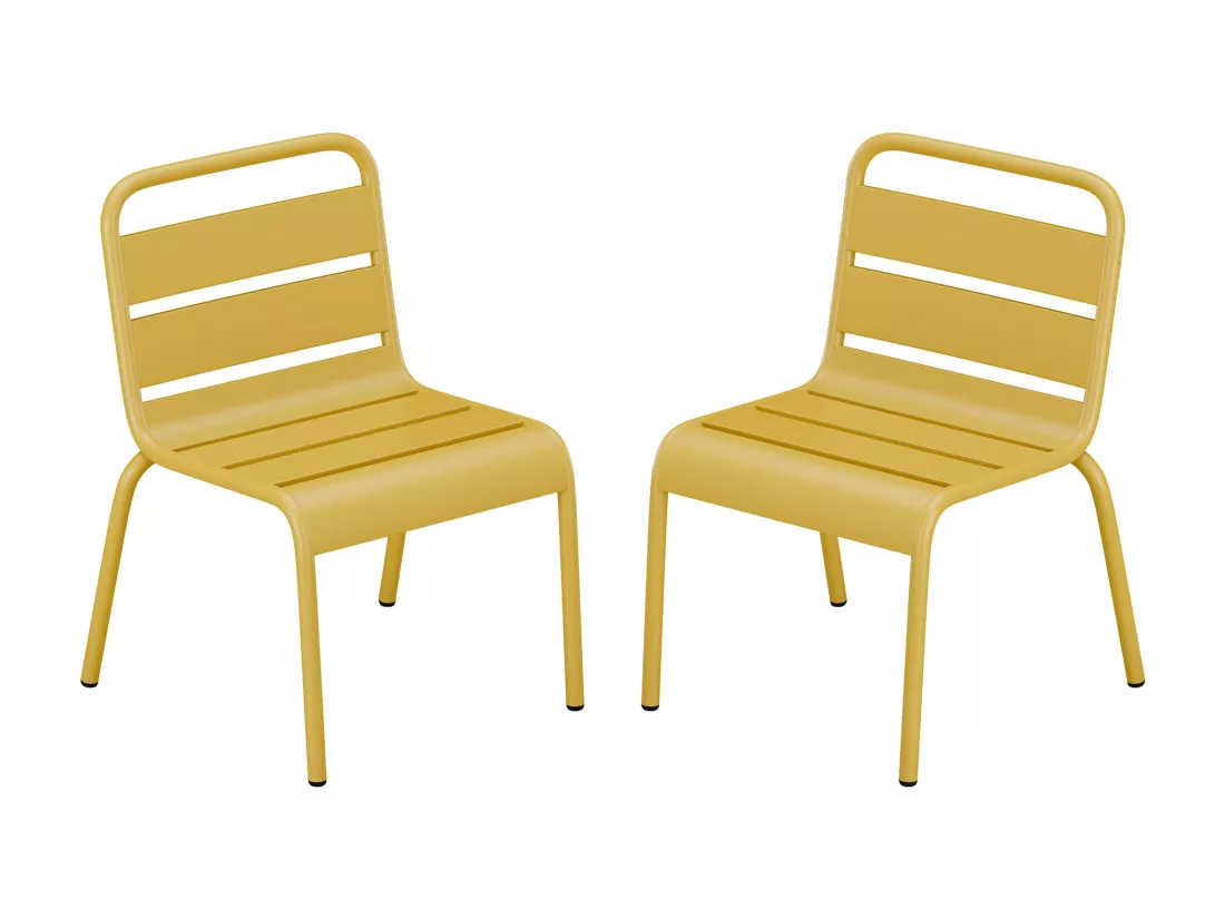 Salle à manger de jardin pour enfants en métal - une table et 4 chaises empilables - Jaune moutarde - POPAYAN de MYLIA