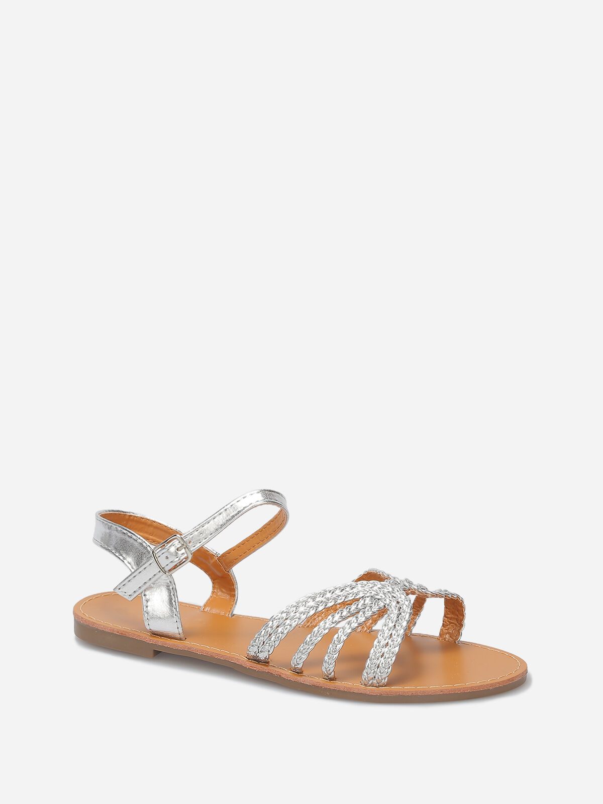 Sandales à brides tressées grandes tailles- Argenté