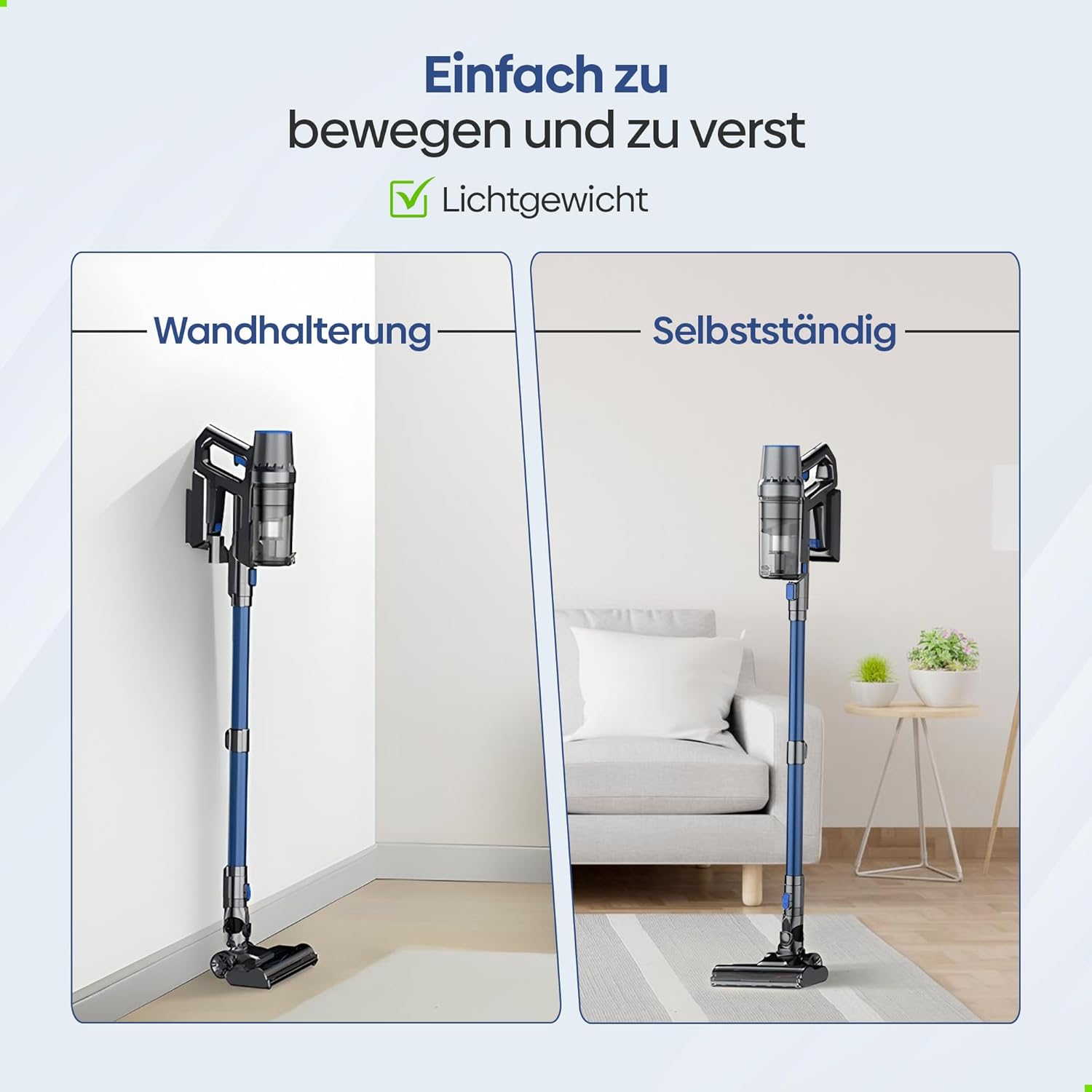 Olvy Akku-Staubsauger mit Wischfunktion, Tierhaare/Teppiche/Hartböden, Kabelloser 2-in-1, ohne Beutel, 35KPA Saugleistung, 5 Stufen, LED-Display, Leichter Staubsauger mit HEPA-Filter & Zubehör