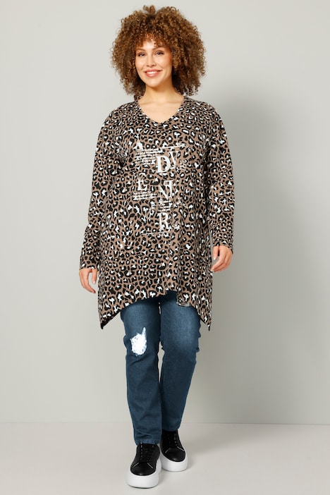 Longshirt, Animalprint, Schriftdruck, Zipfelsaum