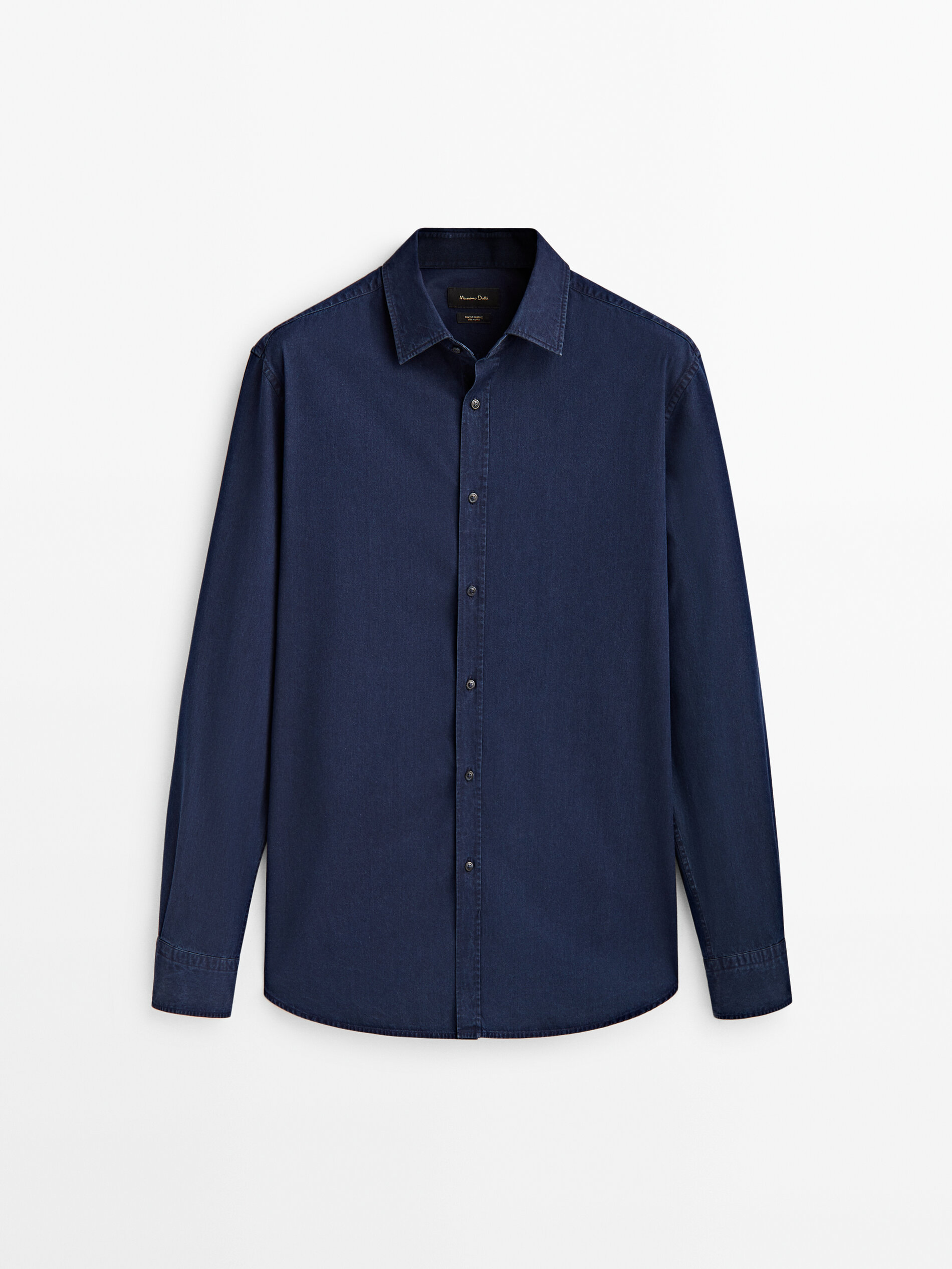 Camisa jeans 100% algodão, modelagem regular - AZUL ESCURO